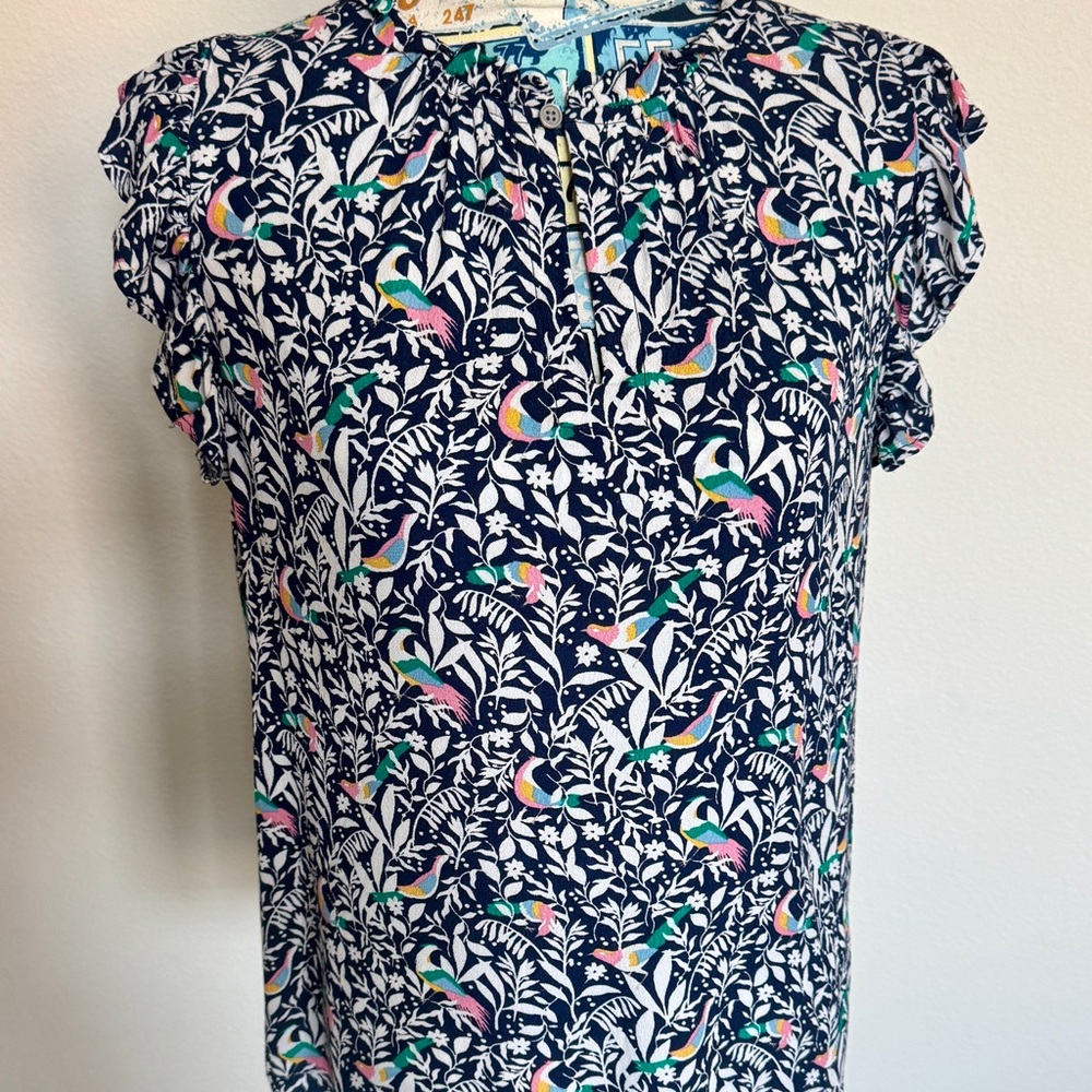 LOFT Bird Ruffle Split Neck Shell